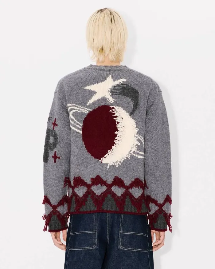 Men 039KENZO Constellation039 Knitted Jumper In Wool Misty Grey Kenzo Sweaters And Cardigans
