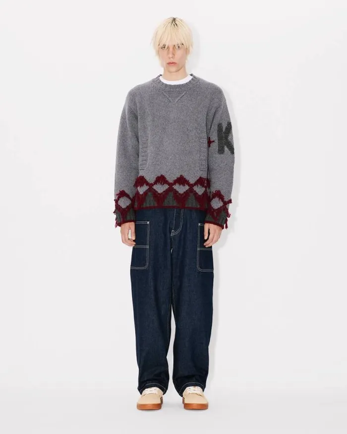Men 039KENZO Constellation039 Knitted Jumper In Wool Misty Grey Kenzo Sweaters And Cardigans