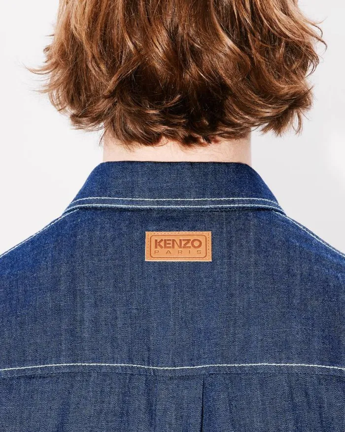 Men 039KENZO Creations039 Embroidered Western Shirt In Japanese Denim Rinse Blue Denim Kenzo Shirts