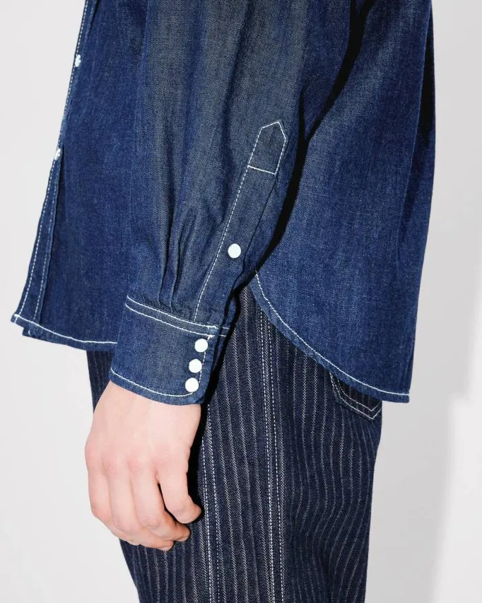 Men 039KENZO Creations039 Embroidered Western Shirt In Japanese Denim Rinse Blue Denim Kenzo Shirts