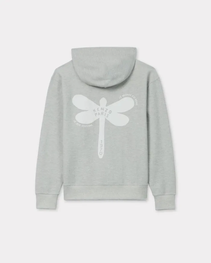 Men 039KENZO Dragonfly039 Zipped Hoodie In Cotton Pale Grey Kenzo Sweatshirts And Hoodies