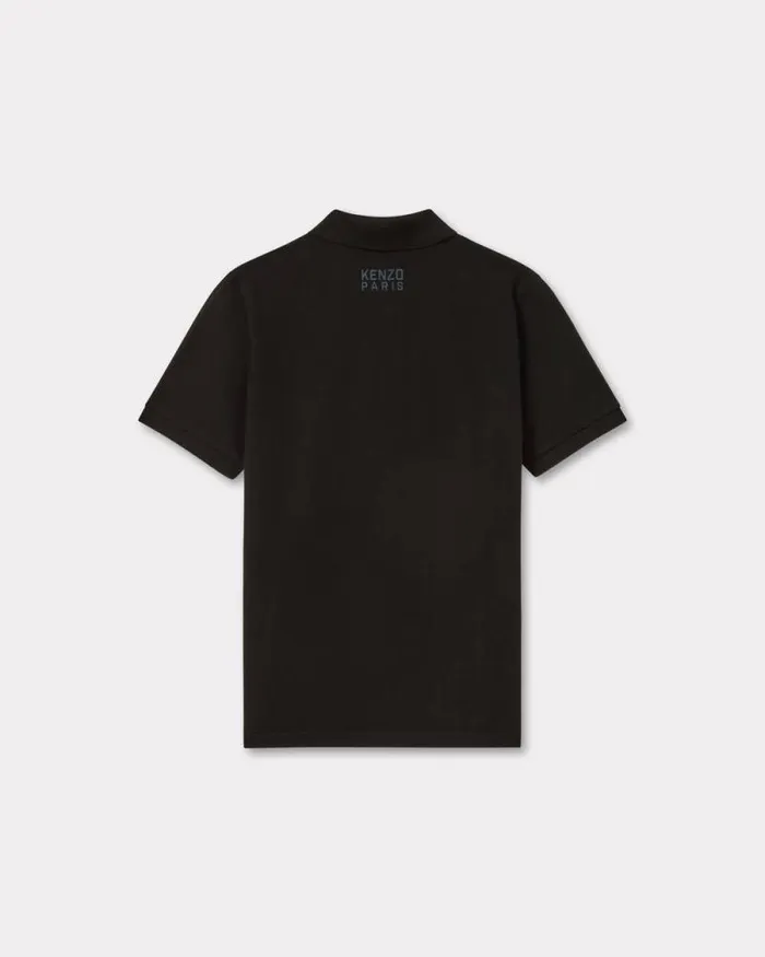 Men 039KENZO Happy Tiger039 Embroidered Slim Polo In Cotton Black Kenzo Tshirts And Polos