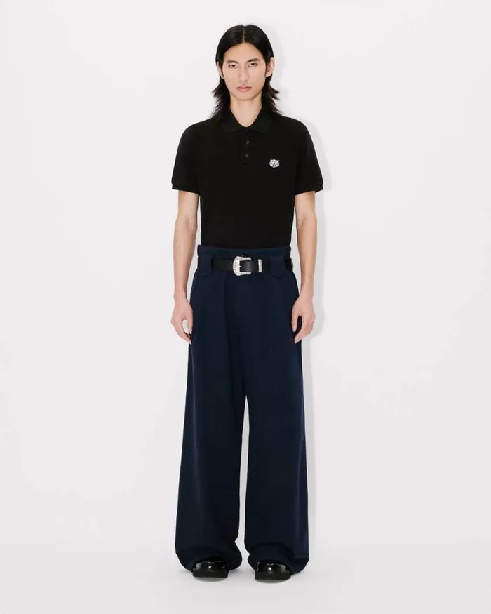 Men 039KENZO Happy Tiger039 Embroidered Slim Polo In Cotton Black Kenzo Tshirts And Polos