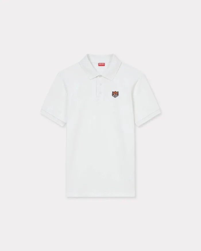 Men 039KENZO Happy Tiger039 Embroidered Slim Polo In Cotton Off White Kenzo Tshirts And Polos Men 039KENZO Happy Tiger039 Embroidered Slim Polo In Cotton Off White Kenzo Tshirts And Polos