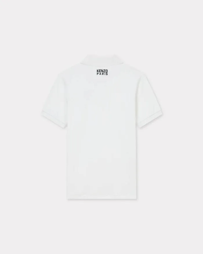 Men 039KENZO Happy Tiger039 Embroidered Slim Polo In Cotton Off White Kenzo Tshirts And Polos