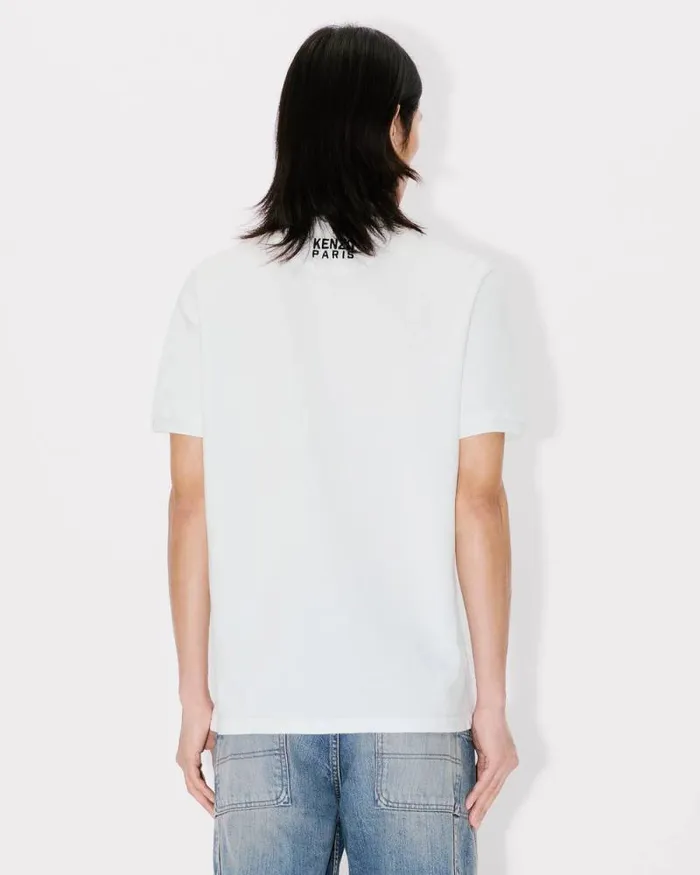 Men 039KENZO Happy Tiger039 Embroidered Slim Polo In Cotton Off White Kenzo Tshirts And Polos