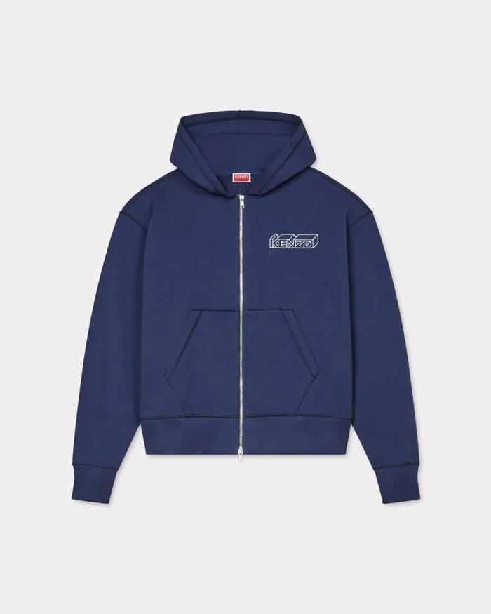 Men 039KENZO Kube039 Embroidered Zipped Hoodie In Cotton Midnight Blue Kenzo Sweatshirts And Hoodies Men 039KENZO Kube039 Embroidered Zipped Hoodie In Cotton Midnight Blue Kenzo Sweatshirts And Hoodies
