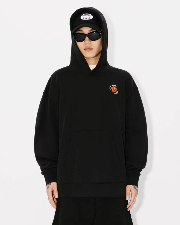 Men 039KENZO Pop039 Embroidered Oversized Hoodie In Cotton Black Kenzo Sweatshirts And Hoodies