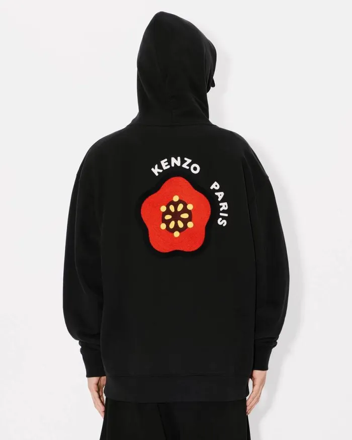 Men 039KENZO Pop039 Embroidered Oversized Hoodie In Cotton Black Kenzo Sweatshirts And Hoodies