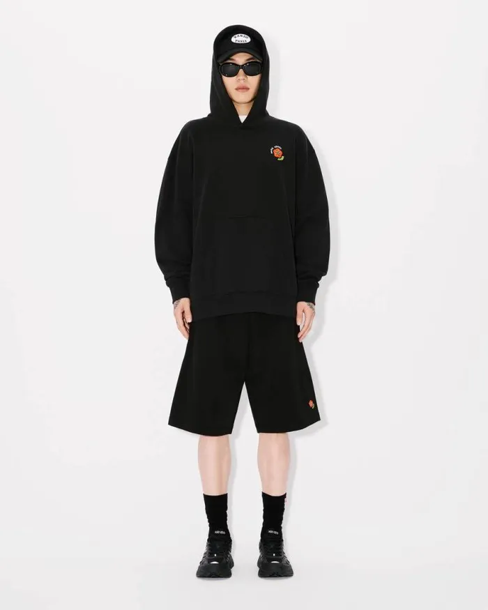 Men 039KENZO Pop039 Embroidered Oversized Hoodie In Cotton Black Kenzo Sweatshirts And Hoodies