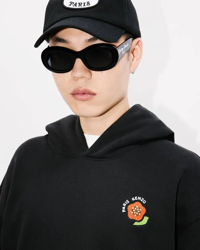 Men 039KENZO Pop039 Embroidered Oversized Hoodie In Cotton Black Kenzo Sweatshirts And Hoodies