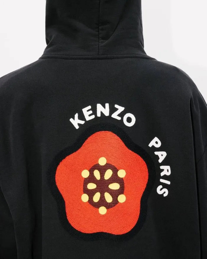 Men 039KENZO Pop039 Embroidered Oversized Hoodie In Cotton Black Kenzo Sweatshirts And Hoodies