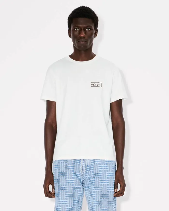 Men 039KENZO Weave039 Embroidered Slim Tshirt In Cotton Off White Kenzo Tshirts And Polos