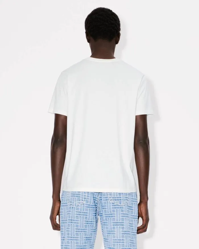 Men 039KENZO Weave039 Embroidered Slim Tshirt In Cotton Off White Kenzo Tshirts And Polos