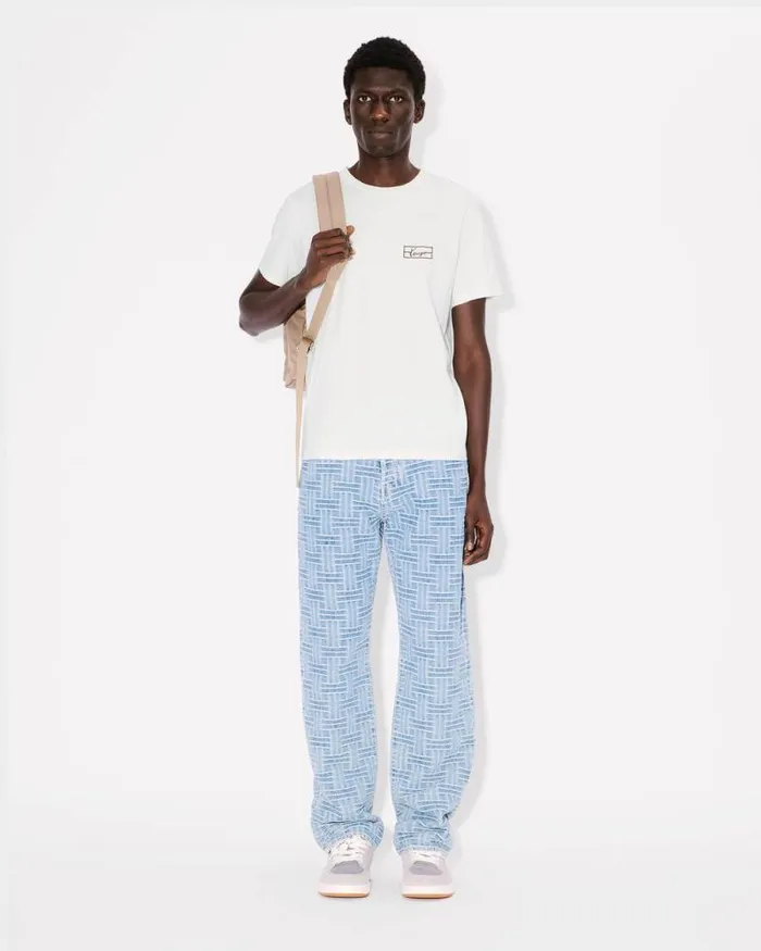 Men 039KENZO Weave039 Embroidered Slim Tshirt In Cotton Off White Kenzo Tshirts And Polos
