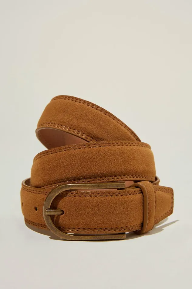 Men Bags and Belts Cotton On Slim Faux Suede Belt Tan