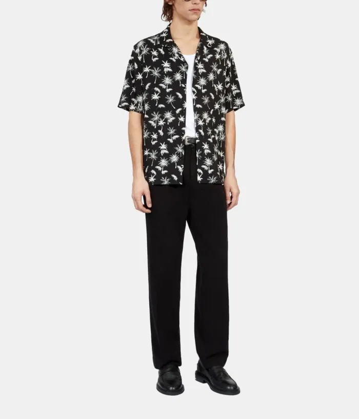 Men Black Palm Tree Print Short Sleeve Shirt THE KOOPLES Shirts