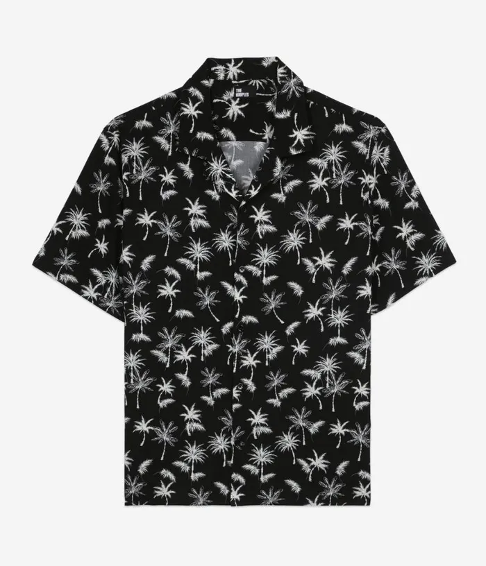 Men Black Palm Tree Print Short Sleeve Shirt THE KOOPLES Shirts
