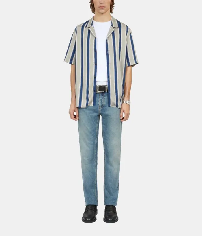 Men Blue And Gray Striped Short Sleeve Shirt THE KOOPLES Shirts