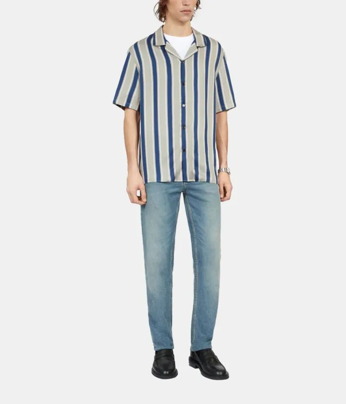 Men Blue And Gray Striped Short Sleeve Shirt THE KOOPLES Shirts