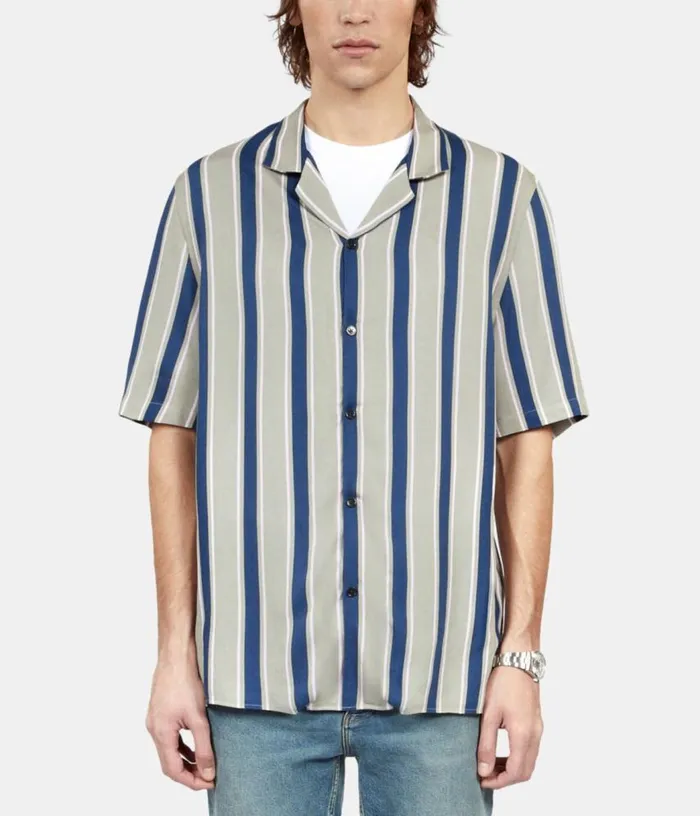 Men Blue And Gray Striped Short Sleeve Shirt THE KOOPLES Shirts
