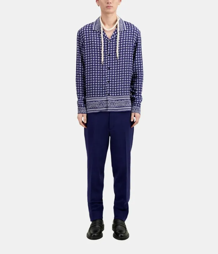Men Blue And White Paisley Print Long Sleeve Shirt THE KOOPLES Shirts