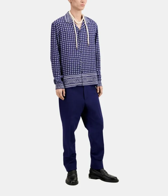 Men Blue And White Paisley Print Long Sleeve Shirt THE KOOPLES Shirts