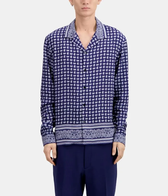 Men Blue And White Paisley Print Long Sleeve Shirt THE KOOPLES Shirts