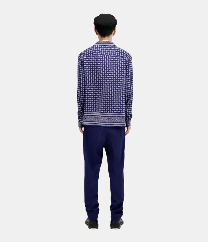 Men Blue And White Paisley Print Long Sleeve Shirt THE KOOPLES Shirts