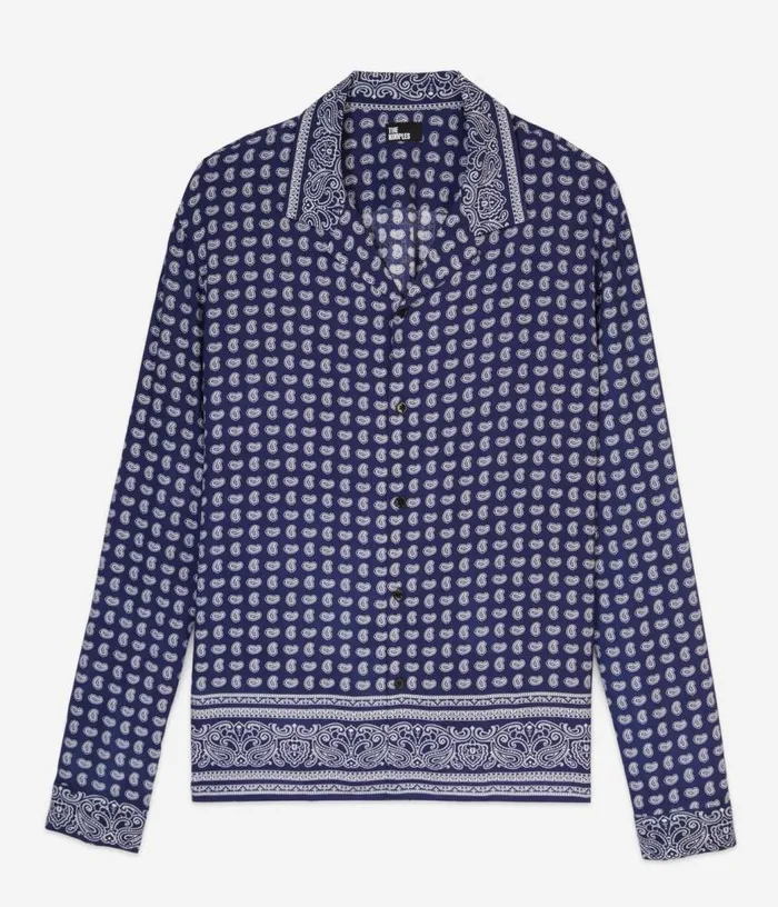 Men Blue And White Paisley Print Long Sleeve Shirt THE KOOPLES Shirts