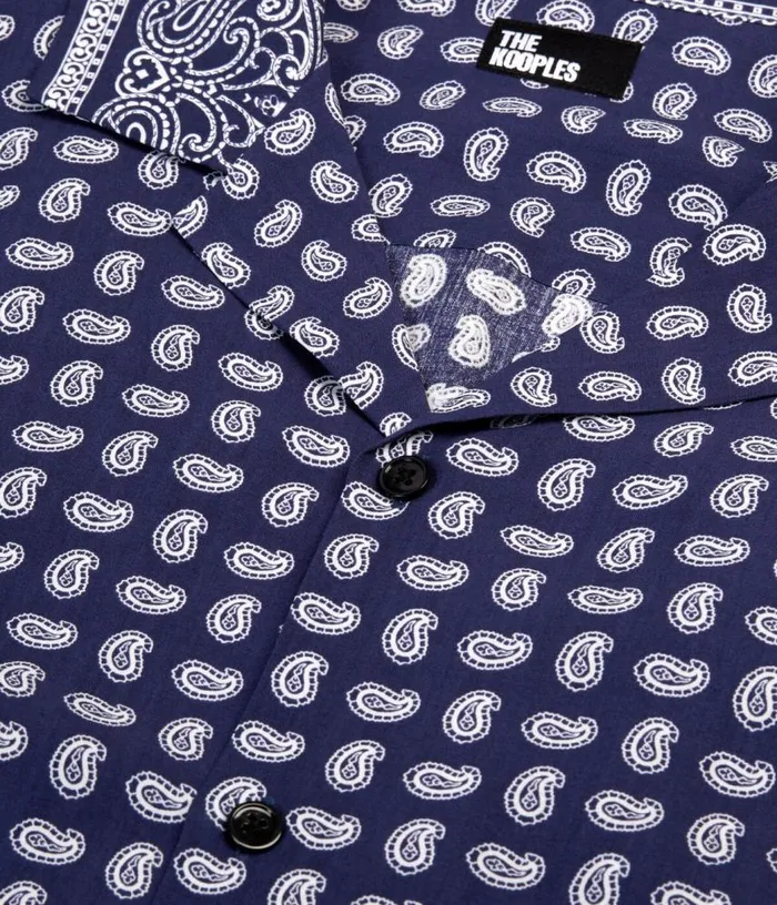 Men Blue And White Paisley Print Long Sleeve Shirt THE KOOPLES Shirts