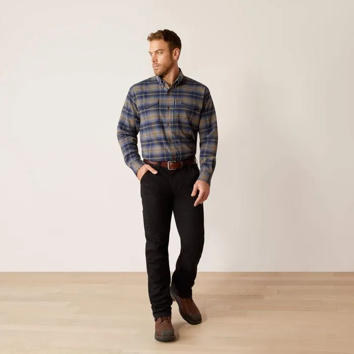 Men Button Down Shirts Ariat Rebar Flannel DuraStretch Work Shirt Navy and Khaki Men Button Down Shirts Ariat Rebar Flannel DuraStretch Work Shirt Navy and Khaki