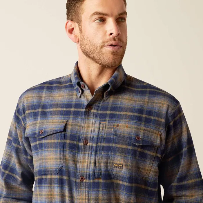 Men Button Down Shirts Ariat Rebar Flannel DuraStretch Work Shirt Navy and Khaki Men Button Down Shirts Ariat Rebar Flannel DuraStretch Work Shirt Navy and Khaki