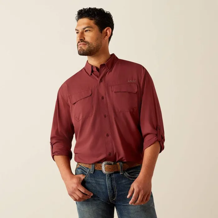 Men Button Down Shirts Ariat VentTEK Outbound Classic Fit Shirt Red Mahogany