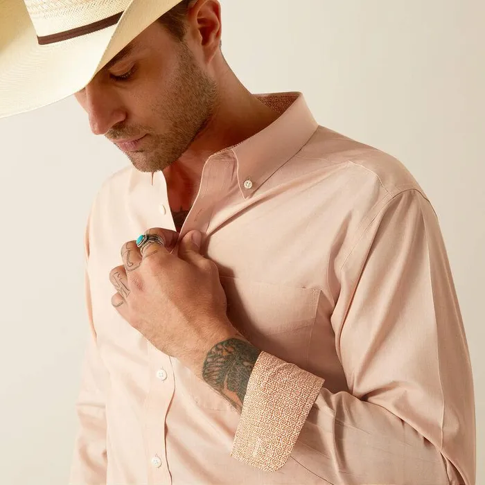 Men Button Down Shirts Ariat Wrinkle Free Solid Fitted Shirt Light Brown Men Button Down Shirts Ariat Wrinkle Free Solid Fitted Shirt Light Brown
