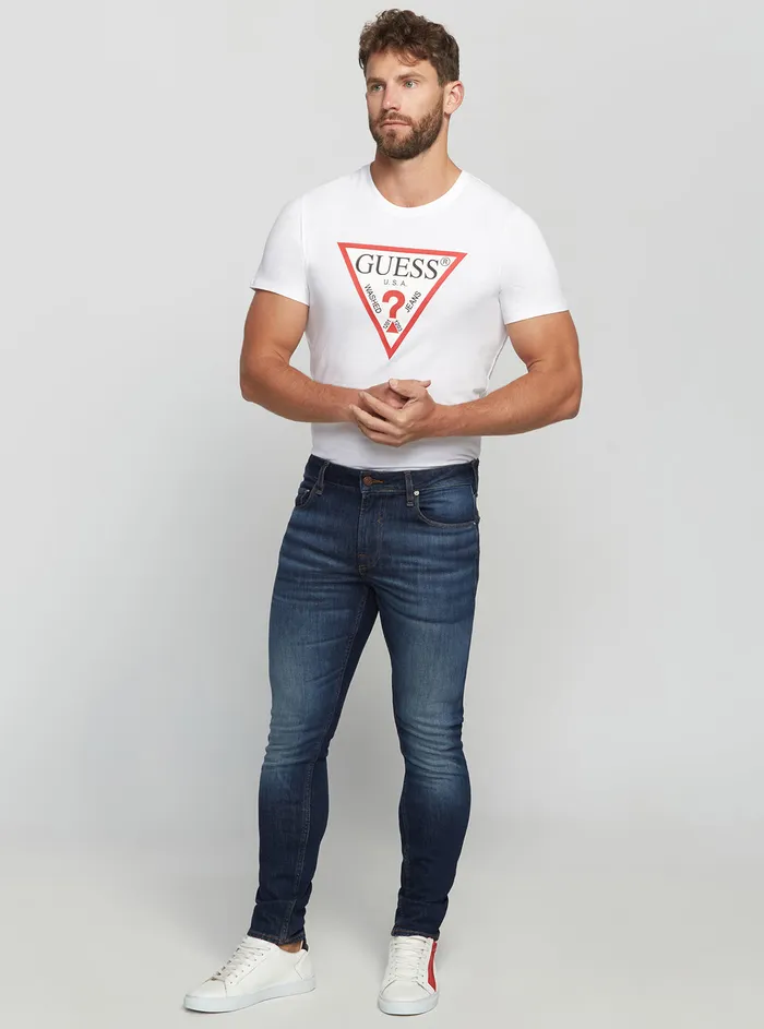Men Denim GUESS Eco Lowrise Slim Chris Denim Jeans In Carry Dark Wash Men Denim GUESS Eco Lowrise Slim Chris Denim Jeans In Carry Dark Wash