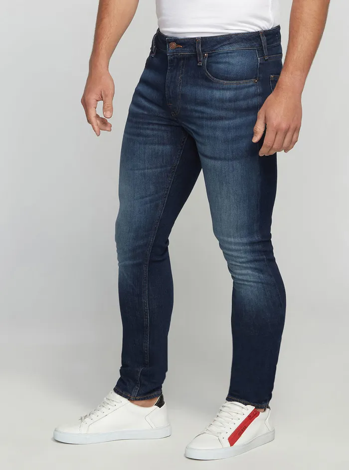 Men Denim GUESS Eco Lowrise Slim Chris Denim Jeans In Carry Dark Wash Men Denim GUESS Eco Lowrise Slim Chris Denim Jeans In Carry Dark Wash