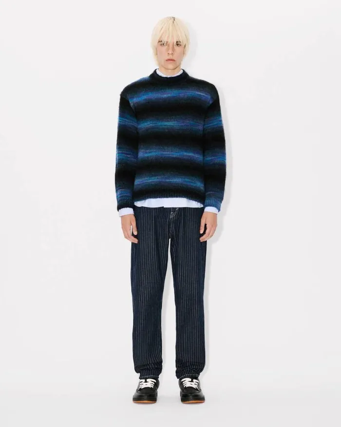 Men Embroidered Stripes Jumper Blue Black Kenzo Sweaters And Cardigans