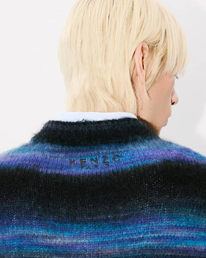 Men Embroidered Stripes Jumper Blue Black Kenzo Sweaters And Cardigans