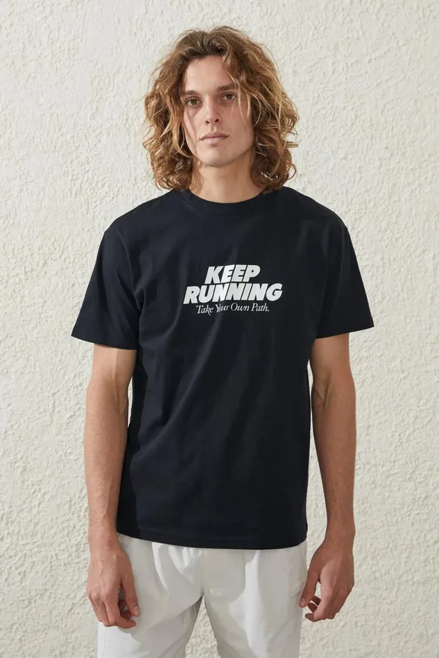 Men Graphic TShirts Cotton On Active Icon Tee Black Keep Running