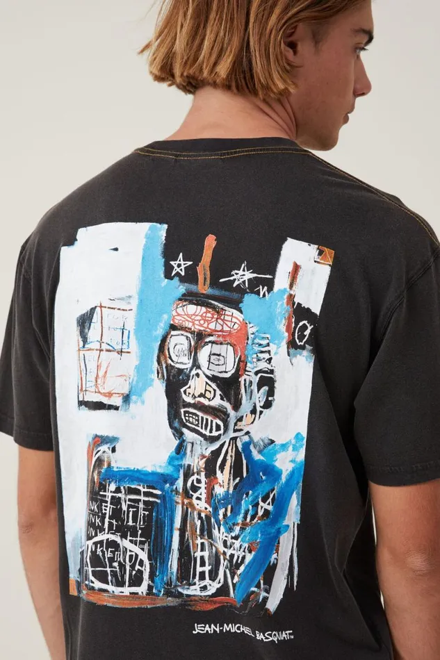 Men Graphic TShirts Cotton On Basquiat Loose Fit TShirt Lcn Bsq Blackstars