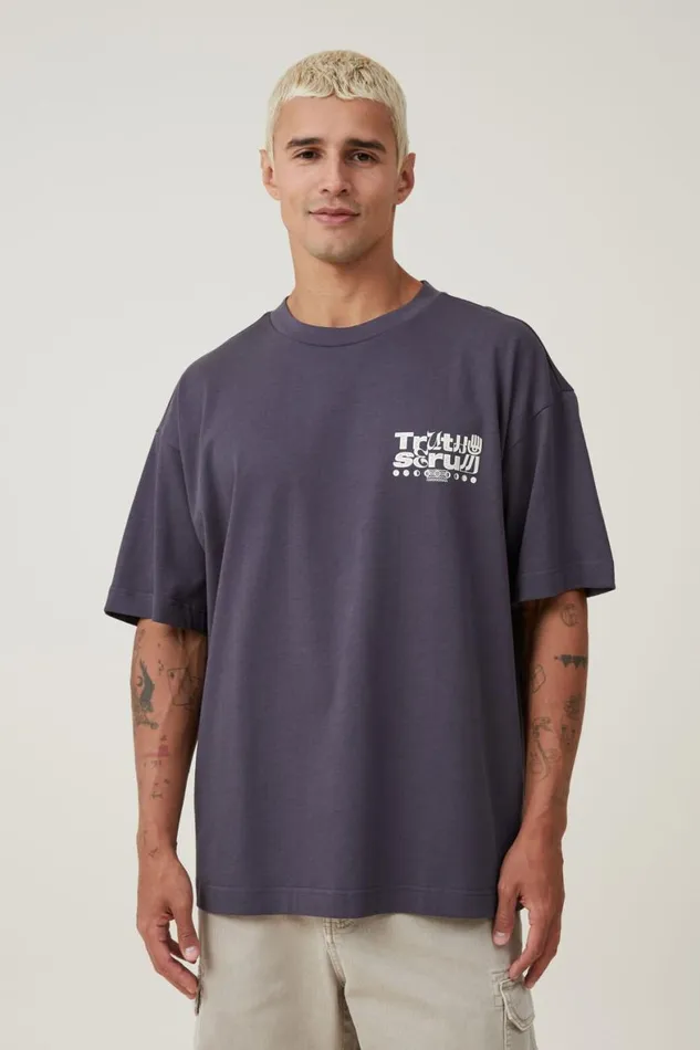 Men Graphic TShirts Cotton On Box Fit Graphic TShirt Late Night Blue Truth Serum