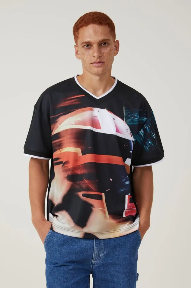 Men Graphic TShirts Cotton On Pit Stop V Neck Jersey Black Helmet