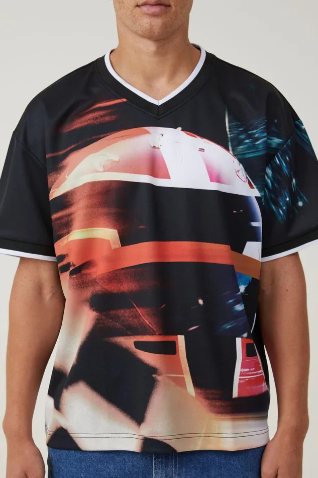 Men Graphic TShirts Cotton On Pit Stop V Neck Jersey Black Helmet