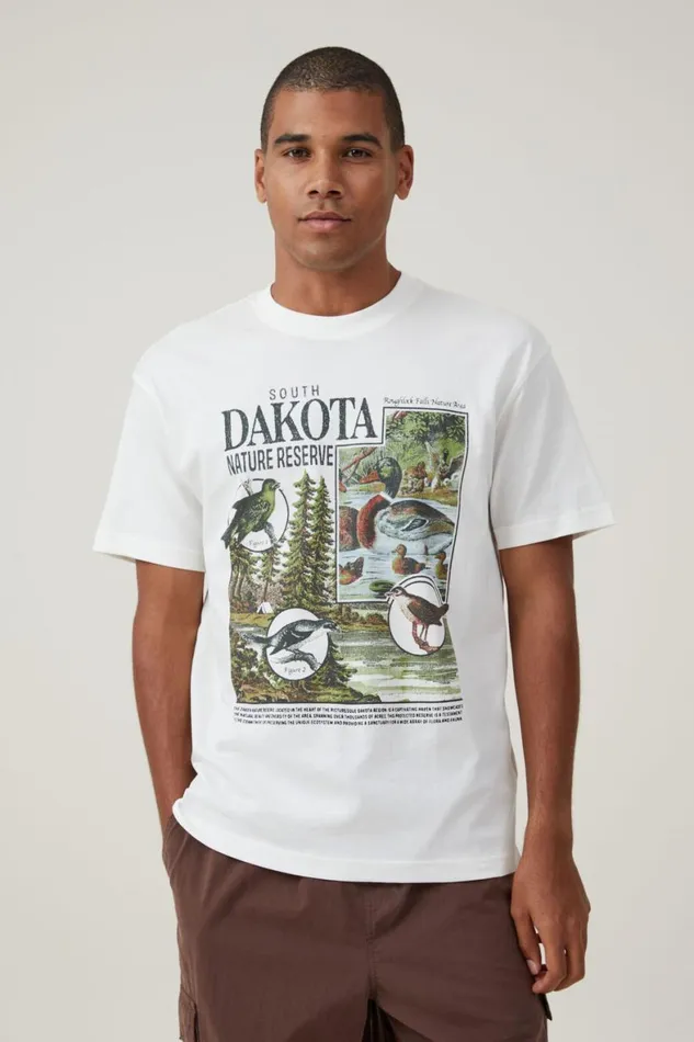 Men Graphic TShirts Cotton On Premium Loose Fit Art TShirt Vintage Whitesouth Dakota