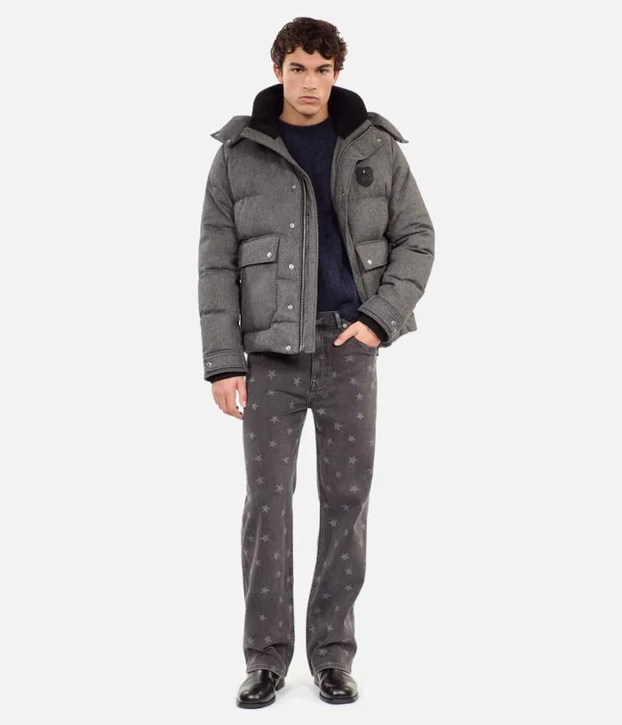 Men Grey Flannel Down Jacket THE KOOPLES Coats and Jackets