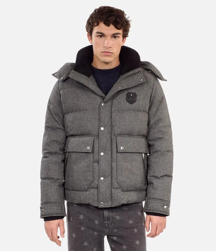 Men Grey Flannel Down Jacket THE KOOPLES Coats and Jackets