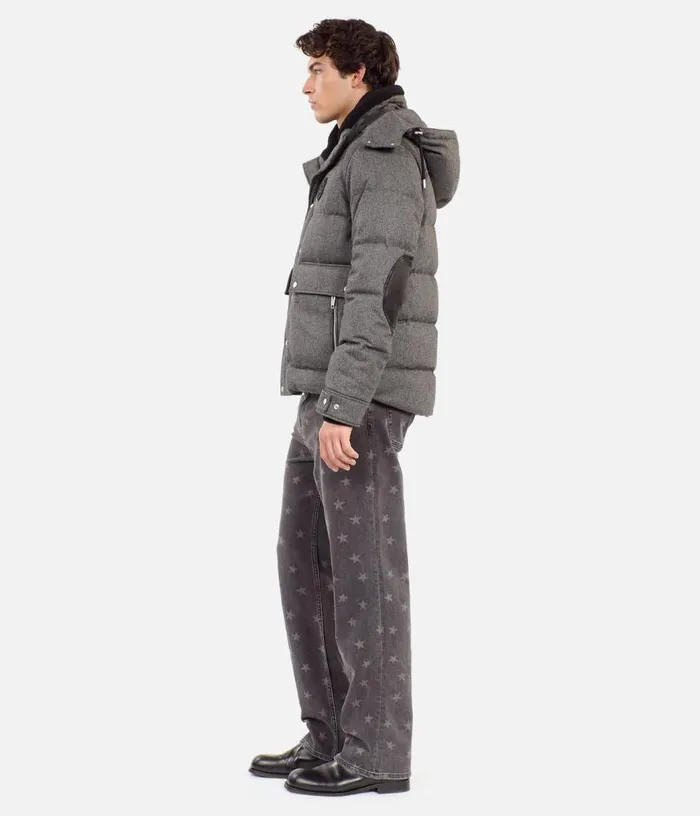 Men Grey Flannel Down Jacket THE KOOPLES Coats and Jackets