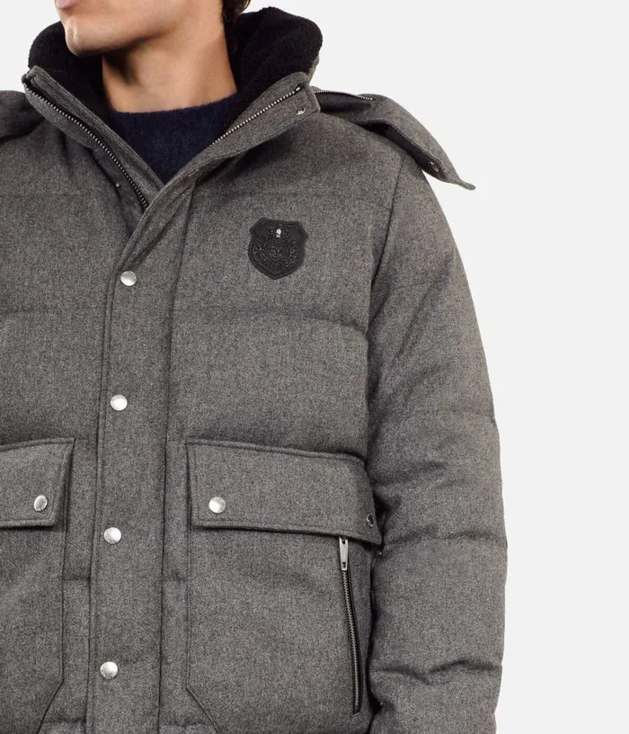 Men Grey Flannel Down Jacket THE KOOPLES Coats and Jackets