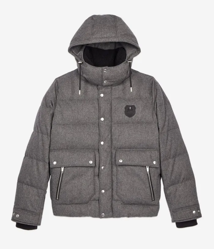 Men Grey Flannel Down Jacket THE KOOPLES Coats and Jackets